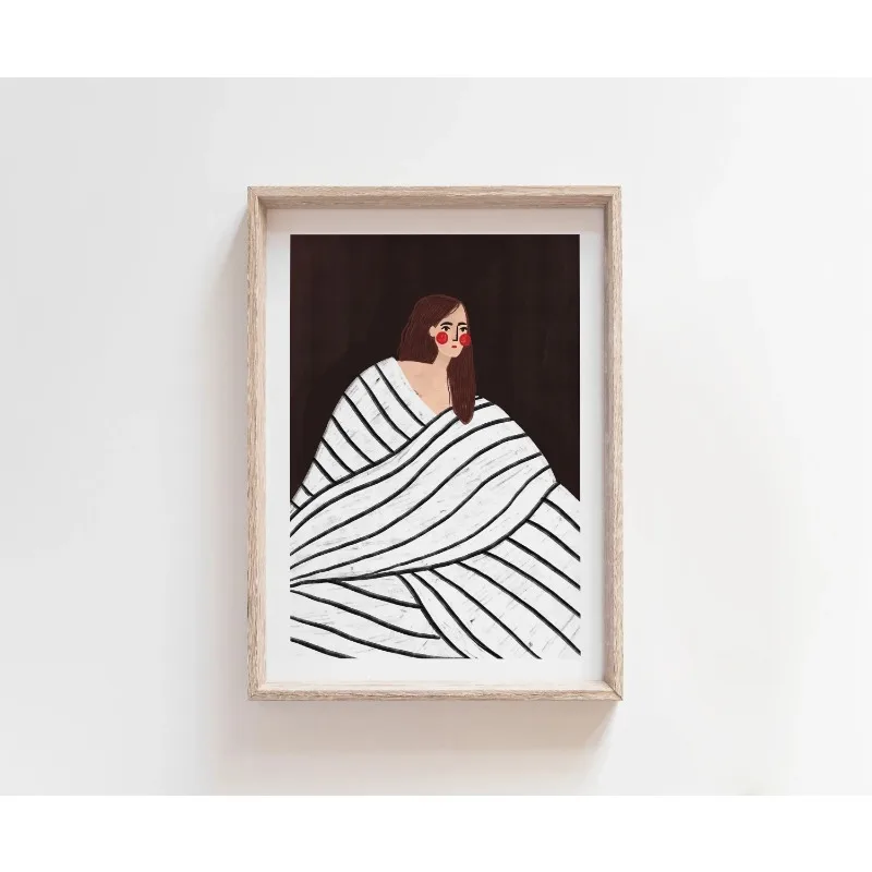 Whimsical Colourful Art Print Vibrant Woman Minimal Portrait Canvas Painting Female Poster Dorm Home Wall Decor Room Decor Aesth