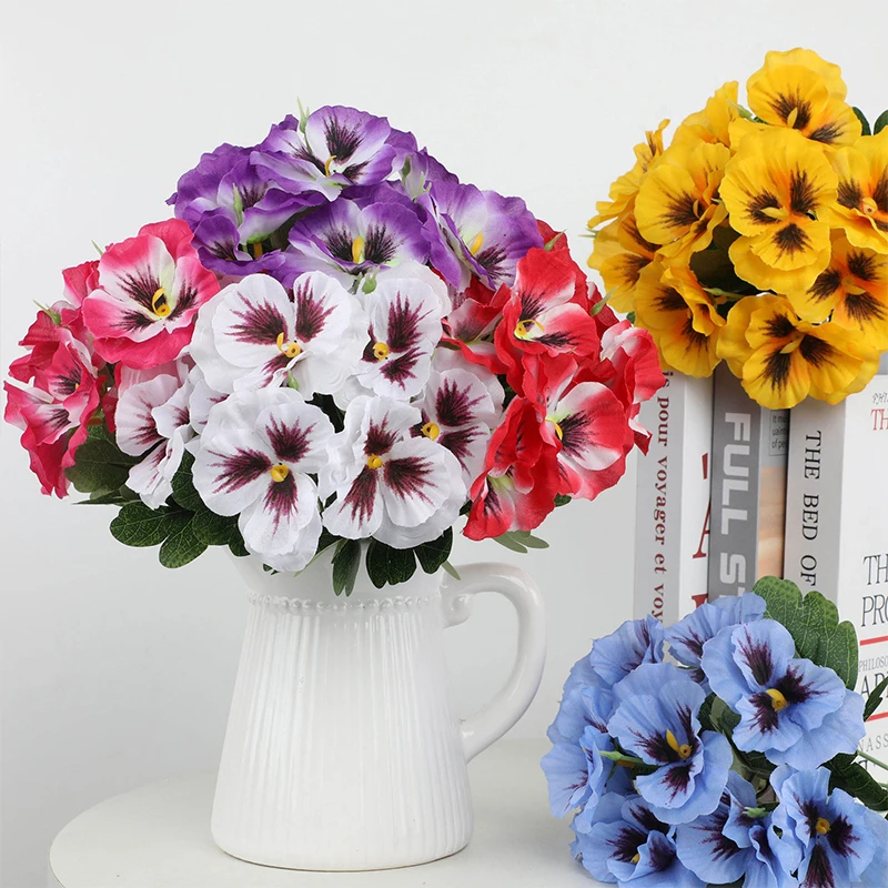 5 Heads Artificial Pansy Flowers Artificial Flowers Silk Fake Butterfly Orchid Flower Home office Wedding Decoration