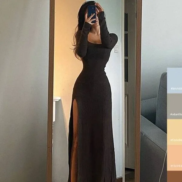 Autumn 2024 Vestidos De Mujer Y2k Dresses Women Clothing Long Sleeve Split Tunic Robe Femme Casual Fashion Bodycon Maxi Dress