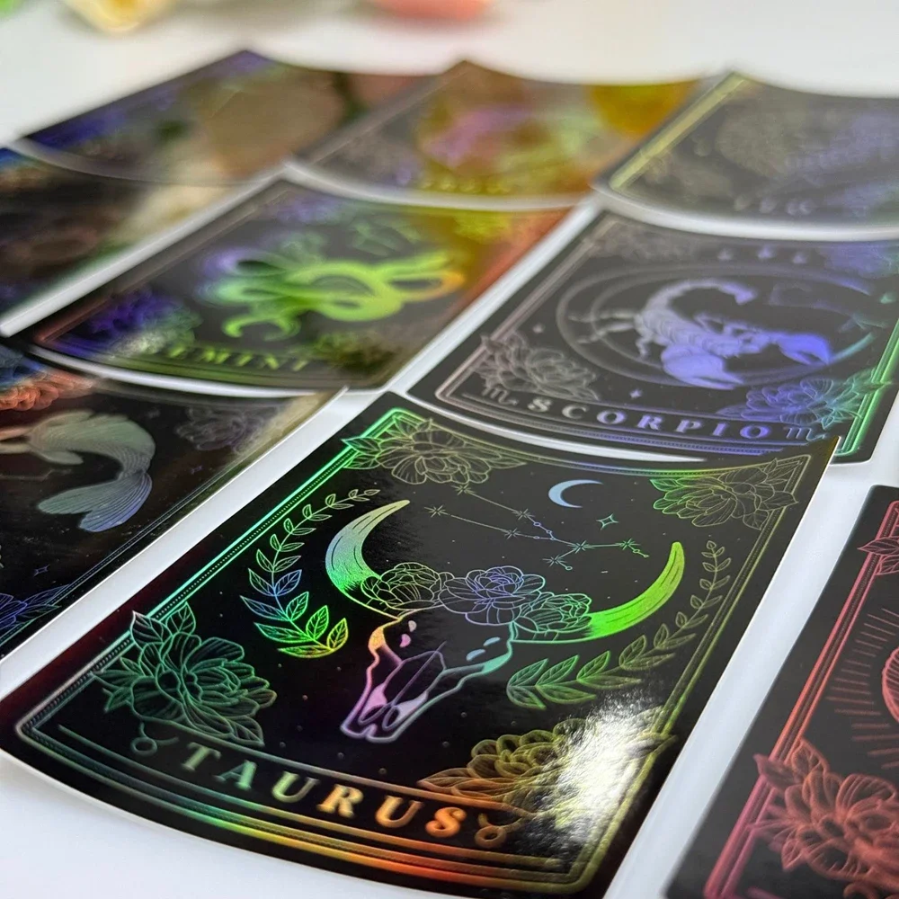 بريق كوكبة زودياك ملصقات اثني عشر كوكبة معدنية احباط ملصق مجموعة القوطية الظلام نمط مقاوم للماء ملصقات الإبداعية #6