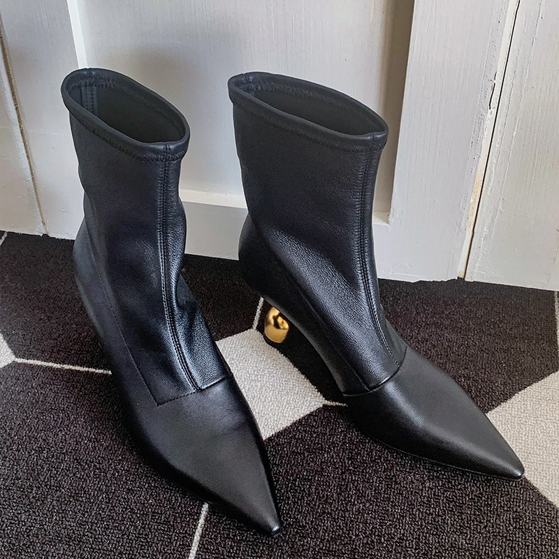 النسخة الكورية متعددة الاستخدامات بمقدمة مدببة وكعب نحيف وأحذية مطاطية بكعب متوسط قصير للنساء #2