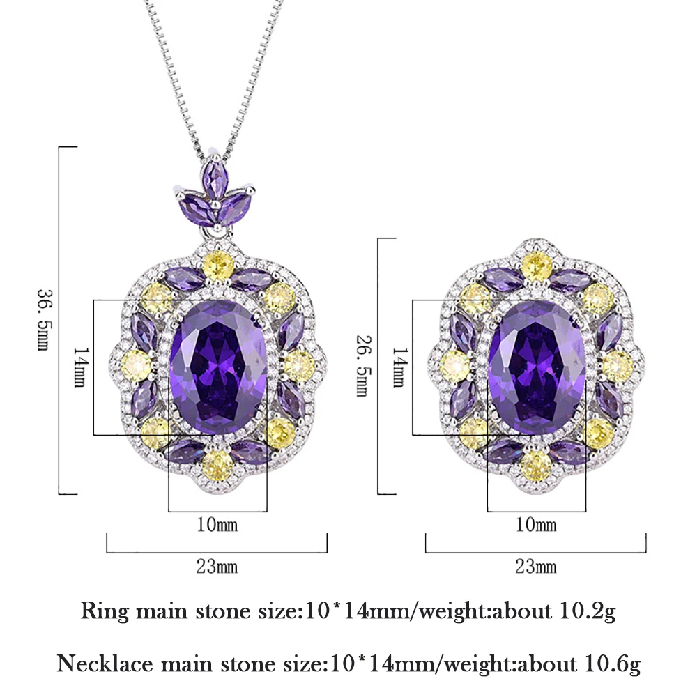 Vintage 10*14mm Emerald Amethyst Pendant Necklace Ring Wedding Party Fine Jewelry Set for Women Gemstone Lab Diamond Accessories