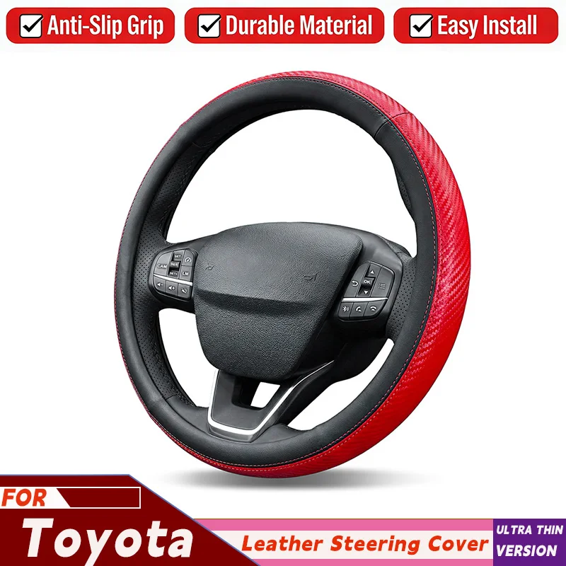 

Carbon Fiber Leather 38cm Car Steering Wheel Cover For Toyota Fortuner 2016-2019 2021 Hilux 2015-2019 2020 2022 Auto Accessories