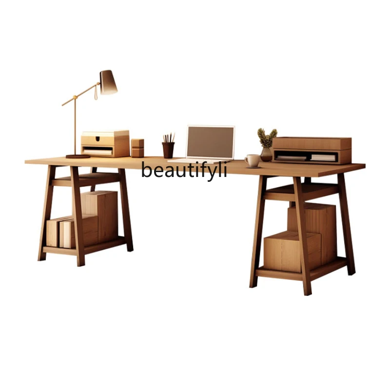 

Study Desk White Wax Wood Work Desk Household Solid Wood Writing Desk Log Office Large Board Table