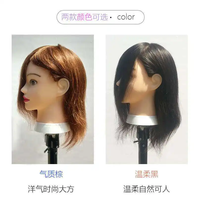 100% Real Hair Apprentice Barber Training Head Model Big Ears Head Hairdresser Hairdressing Doll Head Modeling Practice