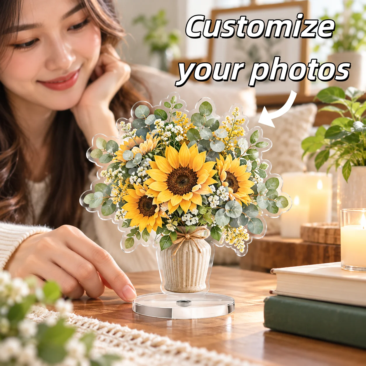 Custom Double Sided Rotating Standee Acrylic 360 Swivel Photo Frame Personalized Picture Desk Display for Home Office Decor Gift
