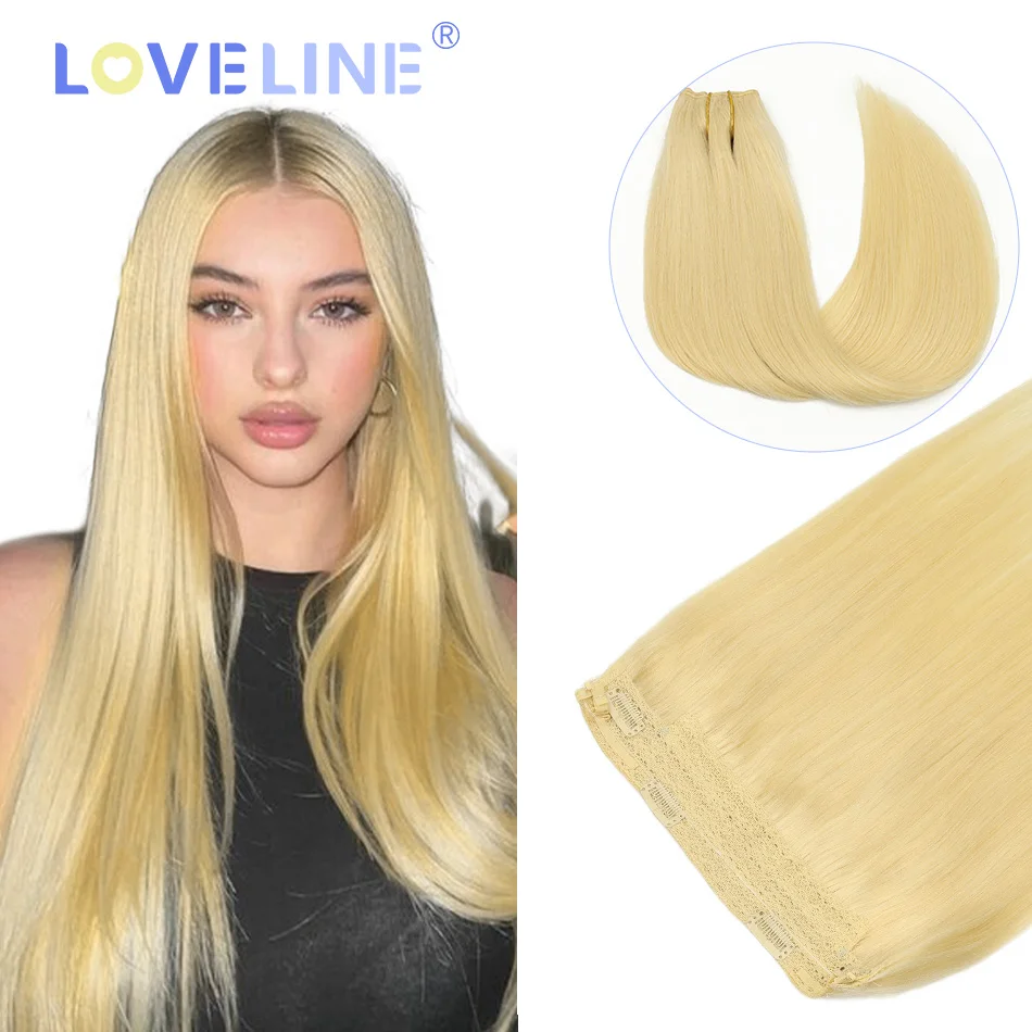 Halo Hair Extensions Remy Human Hair Golden Blonde 100-120G Invisible Wire Extensions with Transparent Fish Line Hair Extensions