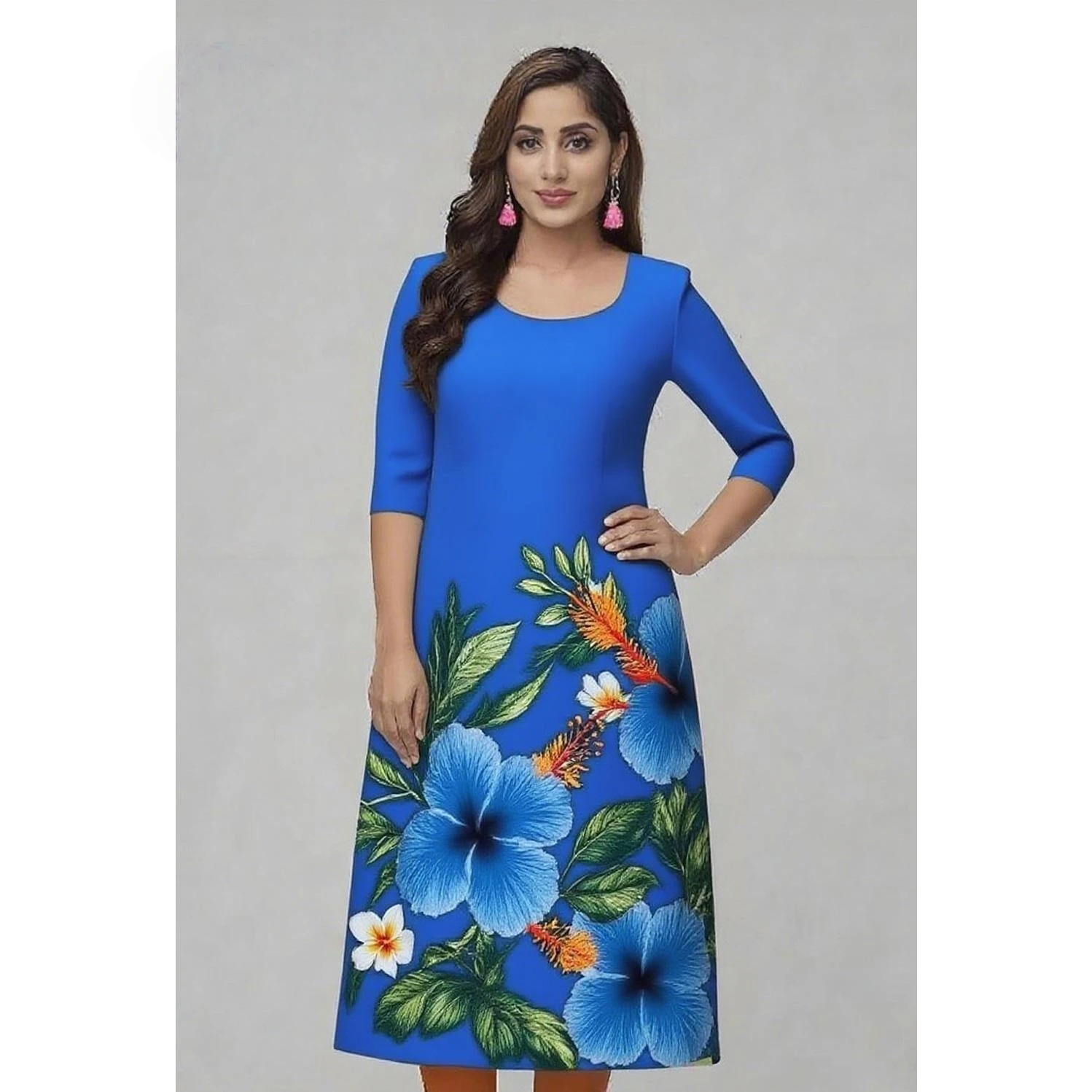 مسلم Kurtta المرأة فساتين راقية غير رسمية النمط الوطني أنبوب مستقيم عادية العرقية زهرة رداء العربية فام متواضع الشق تنحنح #2