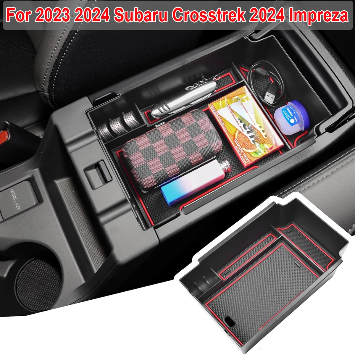 Center Console Organizer Armrest Storage Box For 2023 2024 Subaru Crosstrek and 2024 Impreza Interior Accessories Insert Holder