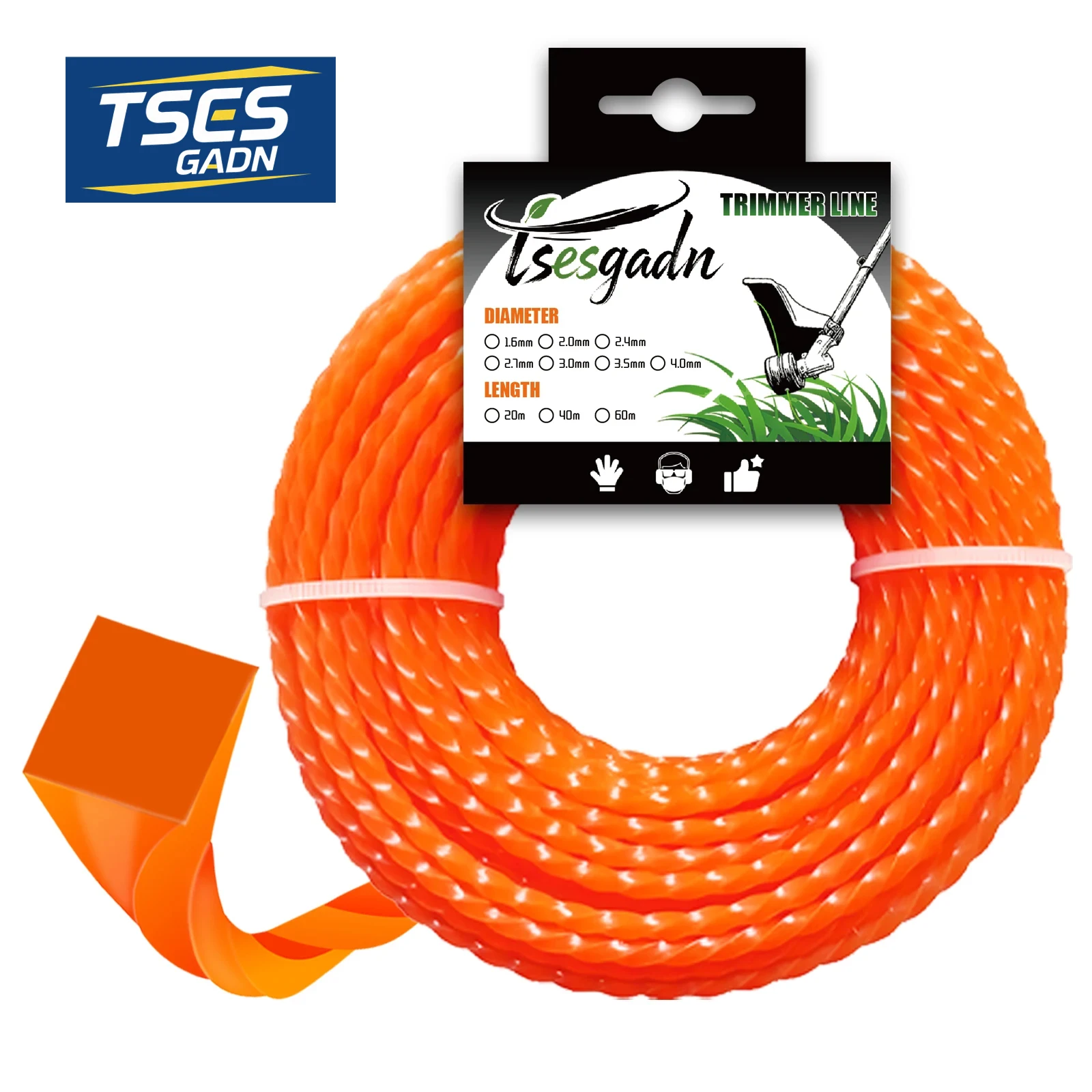 Леска для триммера TSES 15-116 м, нейлоновая, витая, для кошения травы, 1.6-4.0 мм, высокоэффективная леска для кустореза