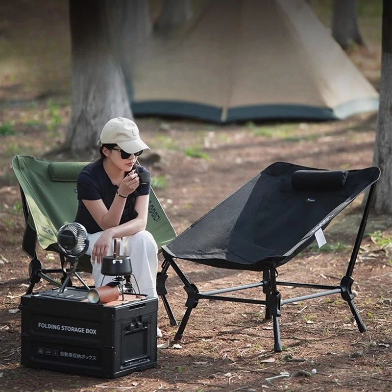 Liftable outdoor folding chair, nap lying chair, ultra-light aluminum alloy portable recliner, camping beach chair