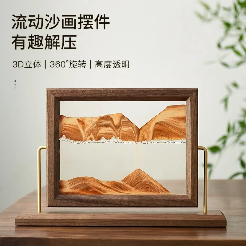 Natural Wood Photo Frame with Hourglass Quicksand Art Desktop Decoration for Living Room Office Creative Gift Handicraft