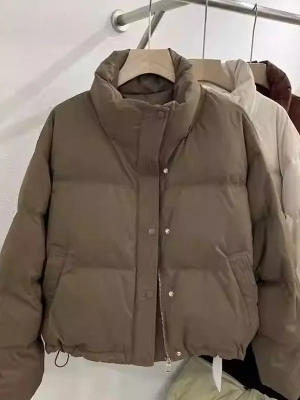 

Thickened Short Cotton Jacket Women's Winter Warm Stand Collar Coat Stylish Fashionable Removable Hood Woven Fabric Coat