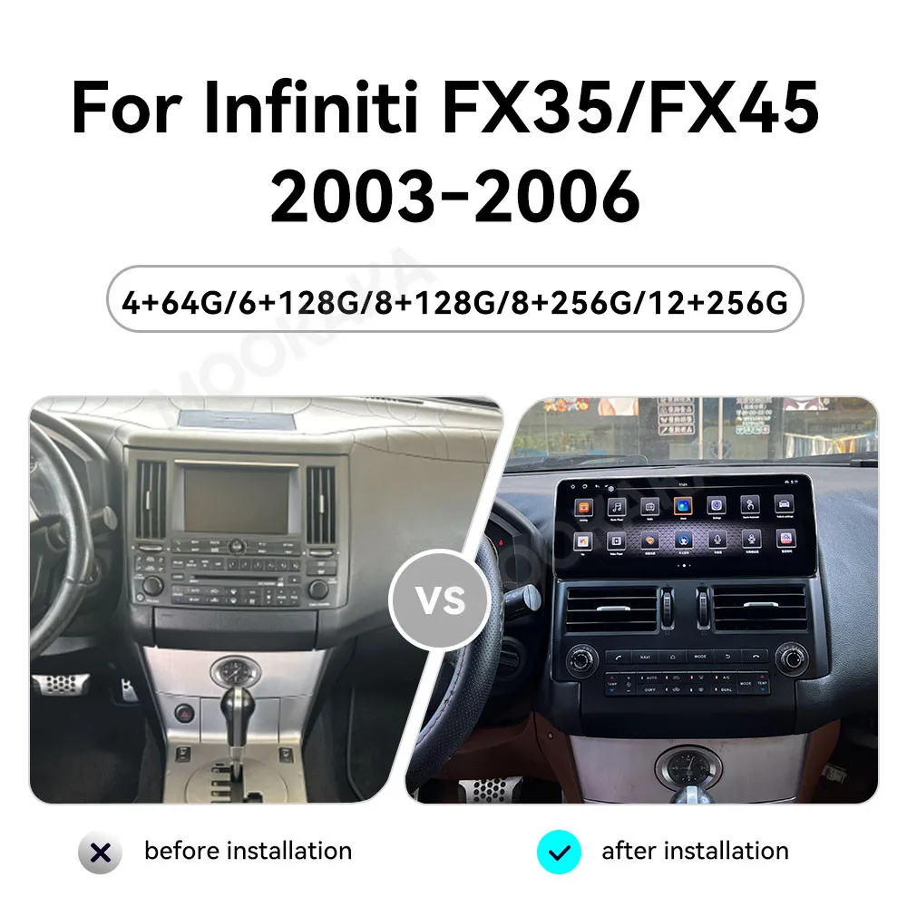 12.3 Inch Android 15 For Infiniti FX35 FX45 2003‑2006 Car Radio Stereo Multimedia Player GPS Navigation Wireless CarPlay DSP HD