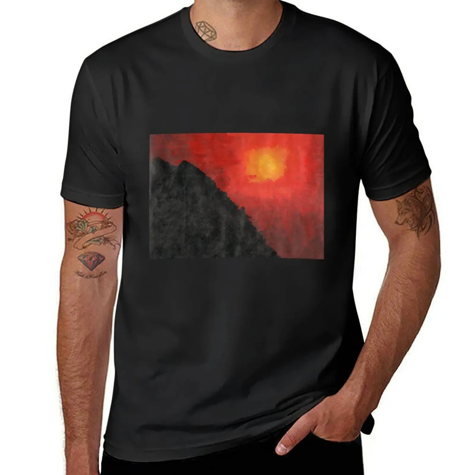 Deep Sunset with Pyramids in a Mystic Landscape T-Shirt sublime kawaii clothes mens t shirts pack