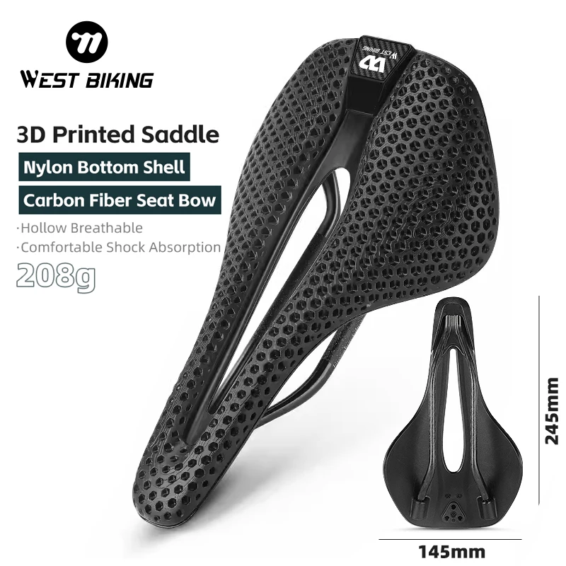 

WEST BIKING Carbon Fiber 3D Printed Bicycle Saddle Ultralight Soft Road Bike Saddle For MTB Racing Triathlon Cycling Cushion