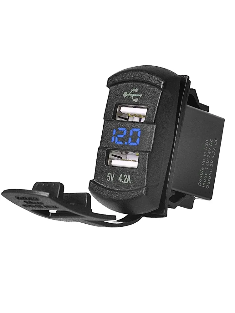 5V 4.2A Universelles LED-Autoladegerät mit Doppel-USB-Schalter für Can-AM Maverick X3, Polaris RZR 1000 800 900 XP Ranger, für Boot, UTV, ATV