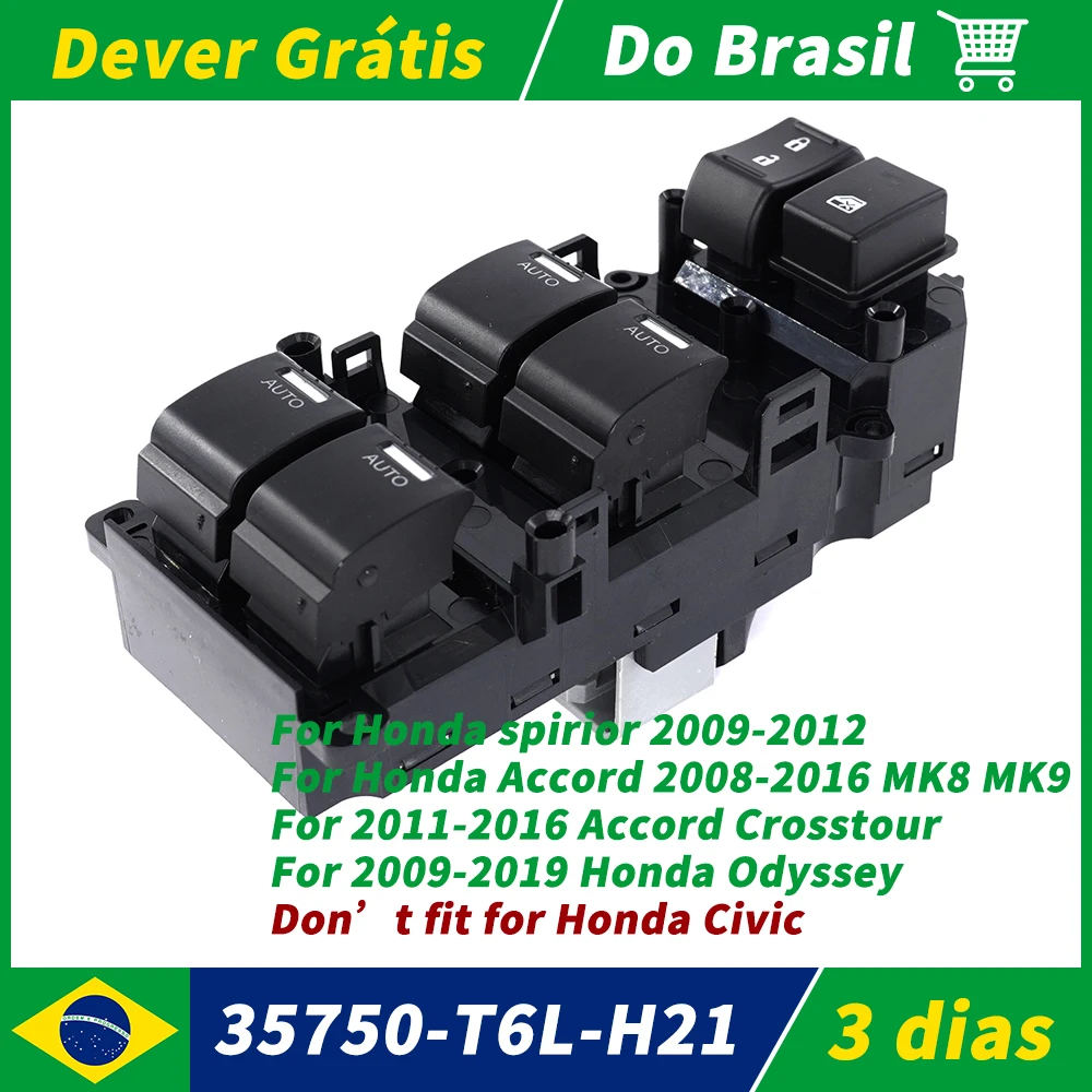 Para honda hrv 2015-2018 35750-t6l-h21 accord odyssey interruptor de controle de janela de energia automática fechadura da porta de elevação acessórios de peça de carro