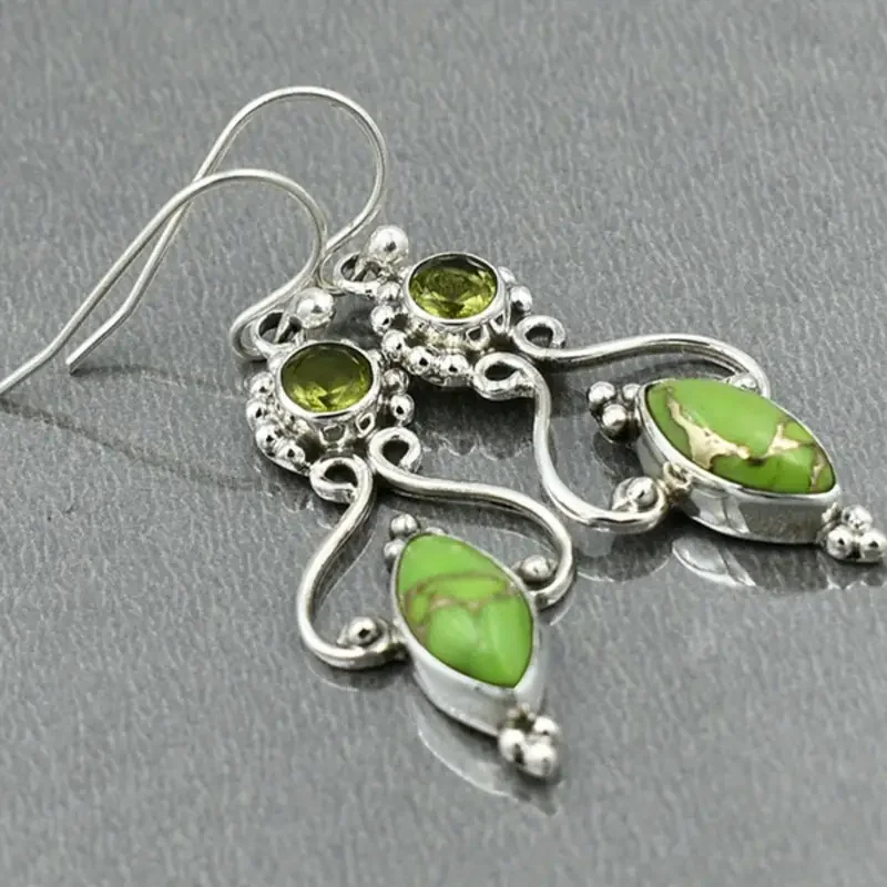 Retro Vintage Women's Drop Earrings with Synthetic Zircon Inlay and Round Bead Edging, Suitable for Party and Gathering Occasion