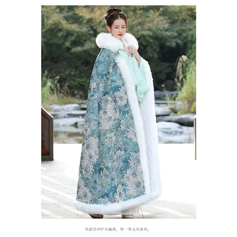 الموضة والفردية Hanfu كيب كيب شال فرو الشتاء الفراء طوق سميكة ودافئة طويلة النمط الصيني معطف لشتاء المرأة