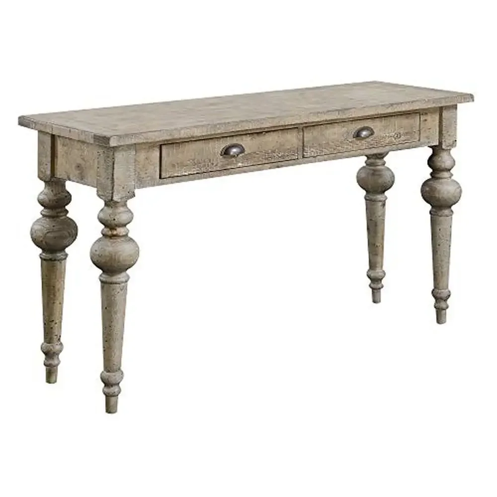 

Reclaimed Wood Rustic Console Table with Drawers Limestone Gray 54" Plank Top Easy Assembly Durable Finish Floor Protectors