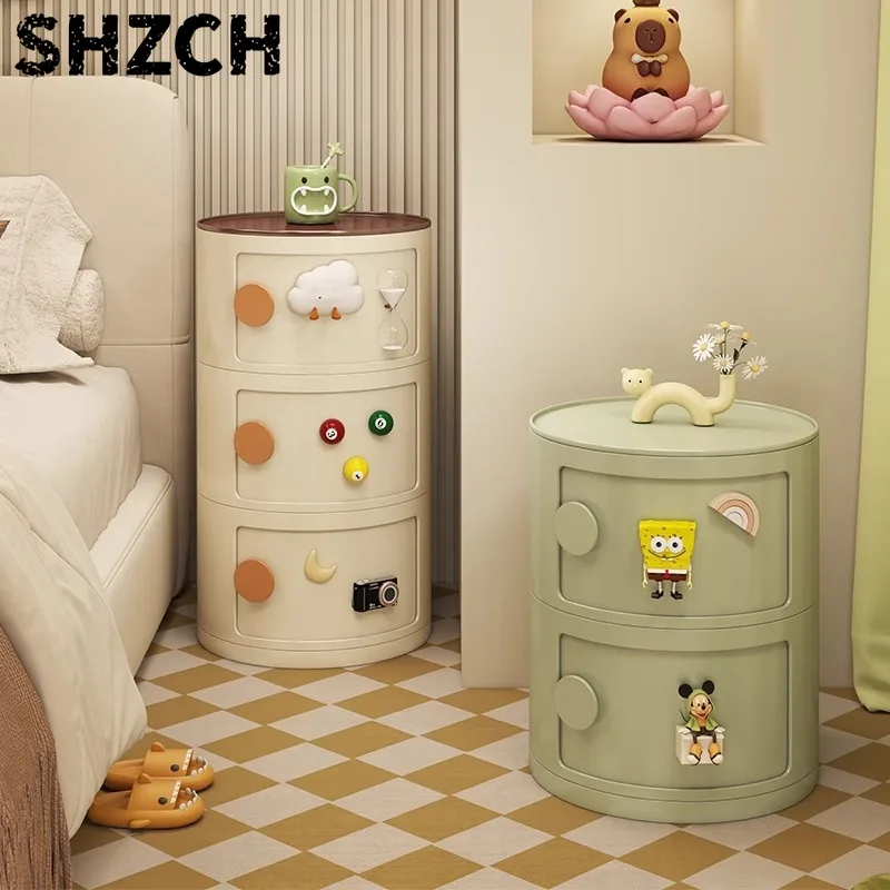 Round Bedside Table Alternative Home Bedroom Small Side Table Storage Cabinet Simple Modern Shelf