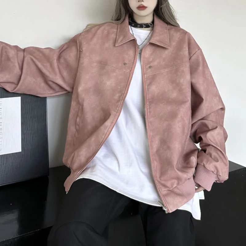 

Tie Dye Motorcycle Wind Zipper Jacket Women Oversized Boyfriend Chic American Streetwear Jacket Y2K Style Coat