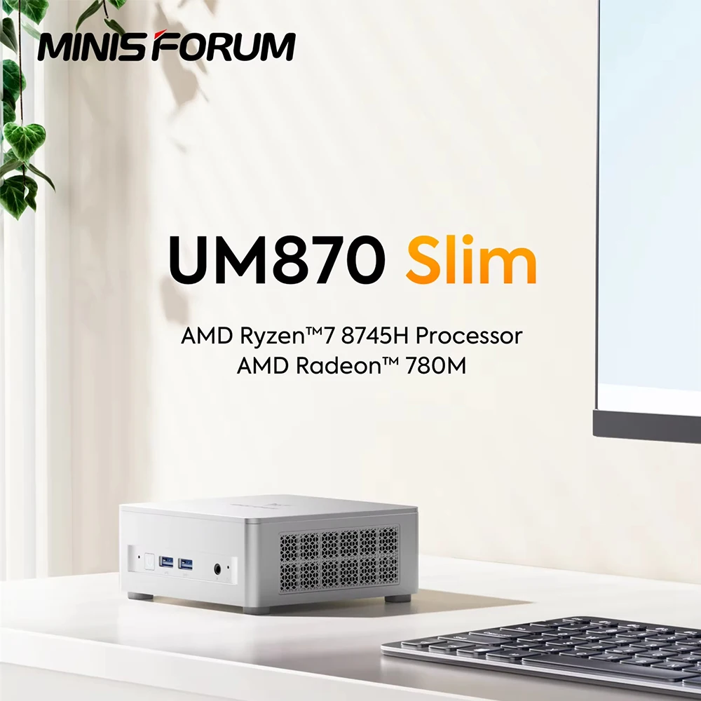 MINISFORUM UM870 Мини-ПК Ryzen 7 8745H Slim Series Windows 11 Pro DDR5 USB4.0 Wifi6E Трехдисплей HDMI2.1 Офисный компьютер для геймеров