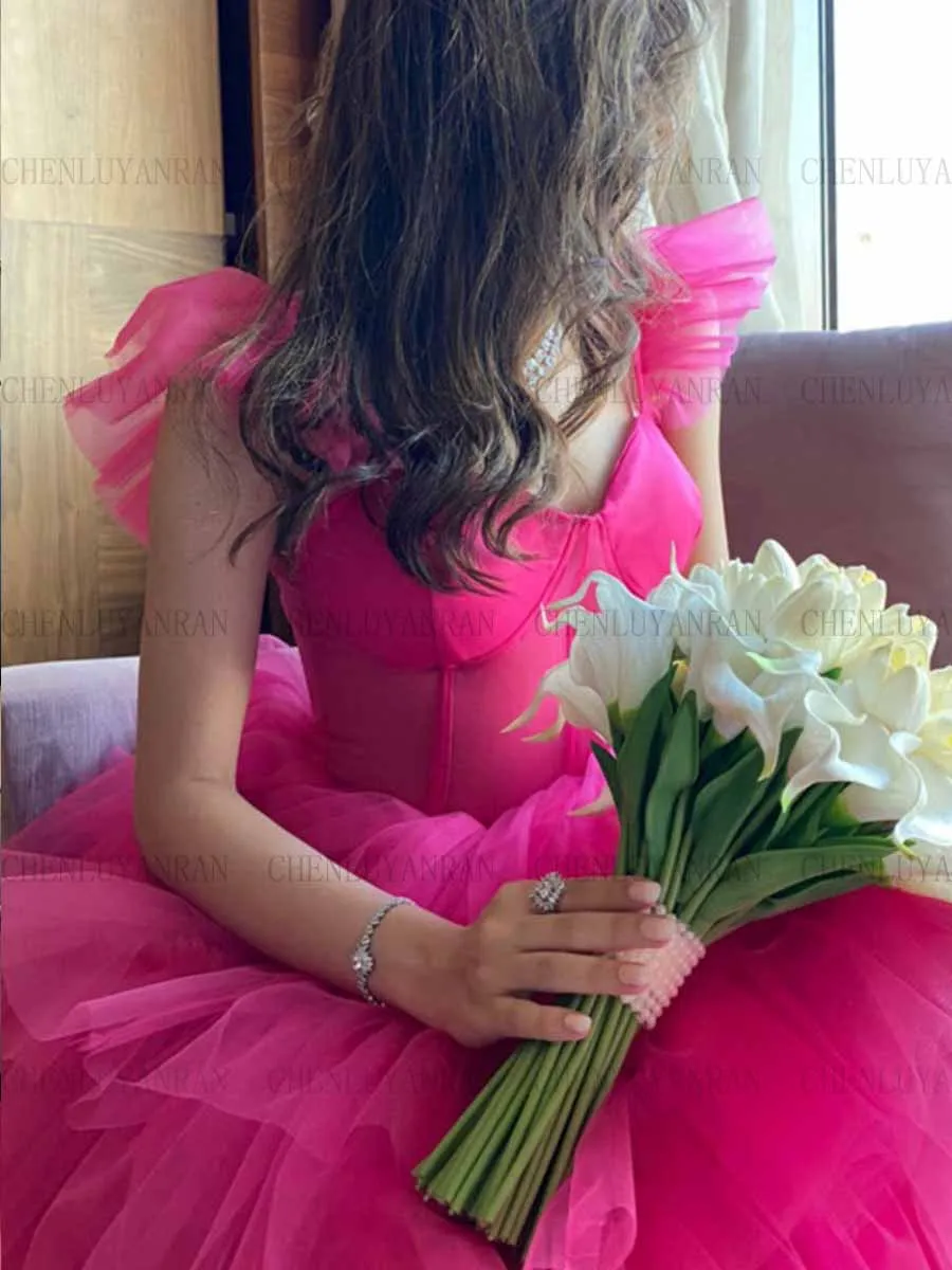 Hot Pink Fashion Formal Occasion Dresses 2023 Sweetheart Tiered Long Party Dress Tulle A-Line Sexy Evening Gowns فساتين حفلات