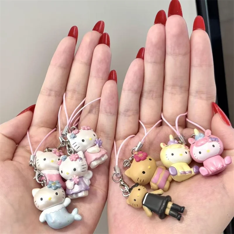 1 قطعة Miniso مرحبا كيتي الهاتف سحر الحبل الوردي Kawaii الإبداع دلاية من الراتنج سلاسل المفاتيح معلقة حبل محرك USB الرافعة #3