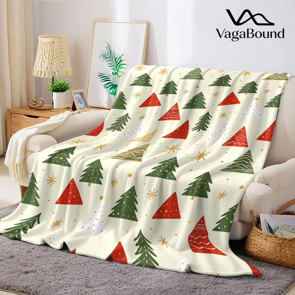 Triangle Christmas Trees Flannel Blanket Warm Soft Halloween Christmas All-Season Couch Decorative Cozy Warm Gift