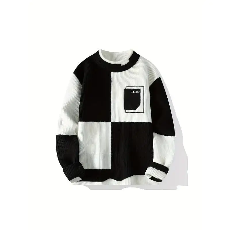 

Color Block Hong Kong Style round Neck Sweater Loose Fit Knitted Sweater for Women Resistant to Deformation Spring 2026