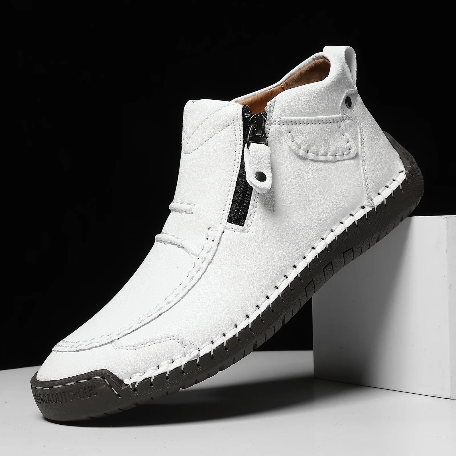 

Best-Seller Big-Size Men's Shoes: Outdoor Casual Slip-Ons, Hand-Stitched Flat Sole Zip Ankle Boots.