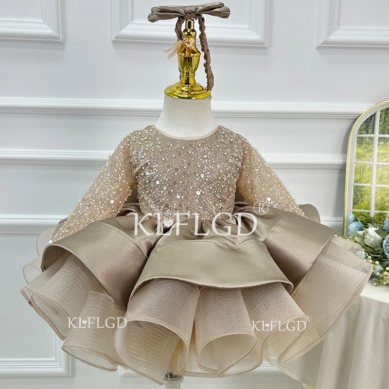 

Toddler baby girl princess dress sequined long sleeved dress, beauty pageant dress, Christmas ball, fluffy princess dress