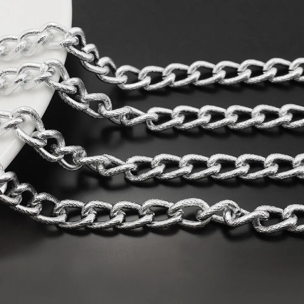 Prata Cor Alumínio Link Chain, Descobertas Jóias DIY, Acessórios por atacado, Oxidação Largura 5-6mm, 2 m