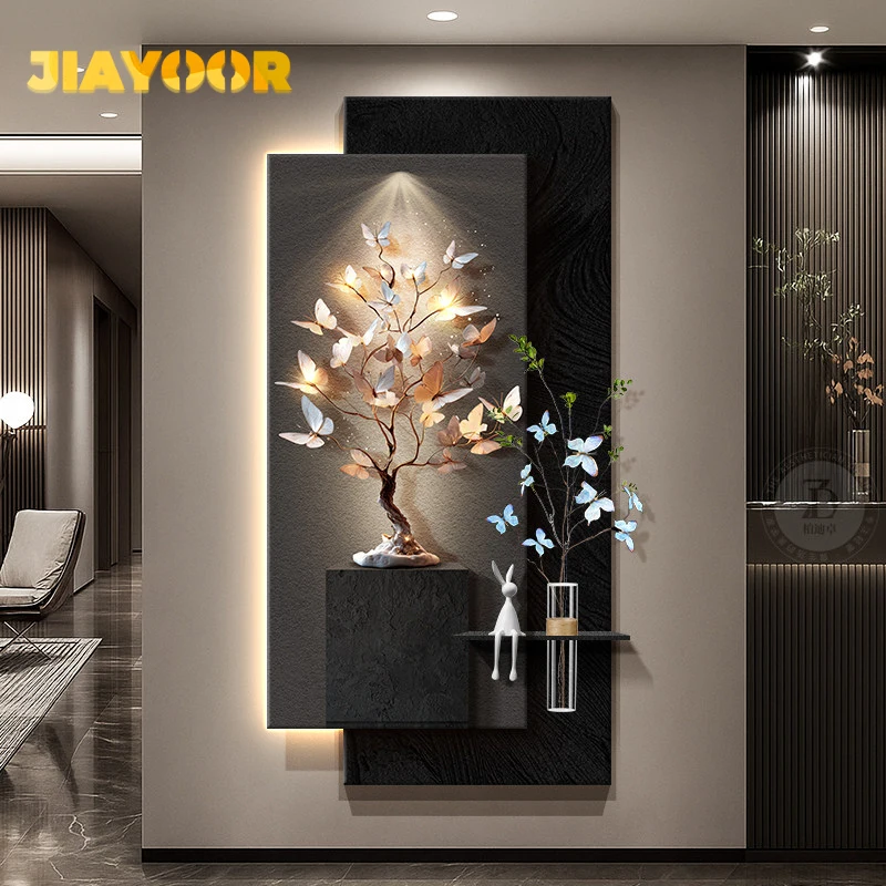Luxurious And Sophisticated Entrance Led Wall Light With Lights Installed At The Entrance, Facing The Door And Hanging A Picture