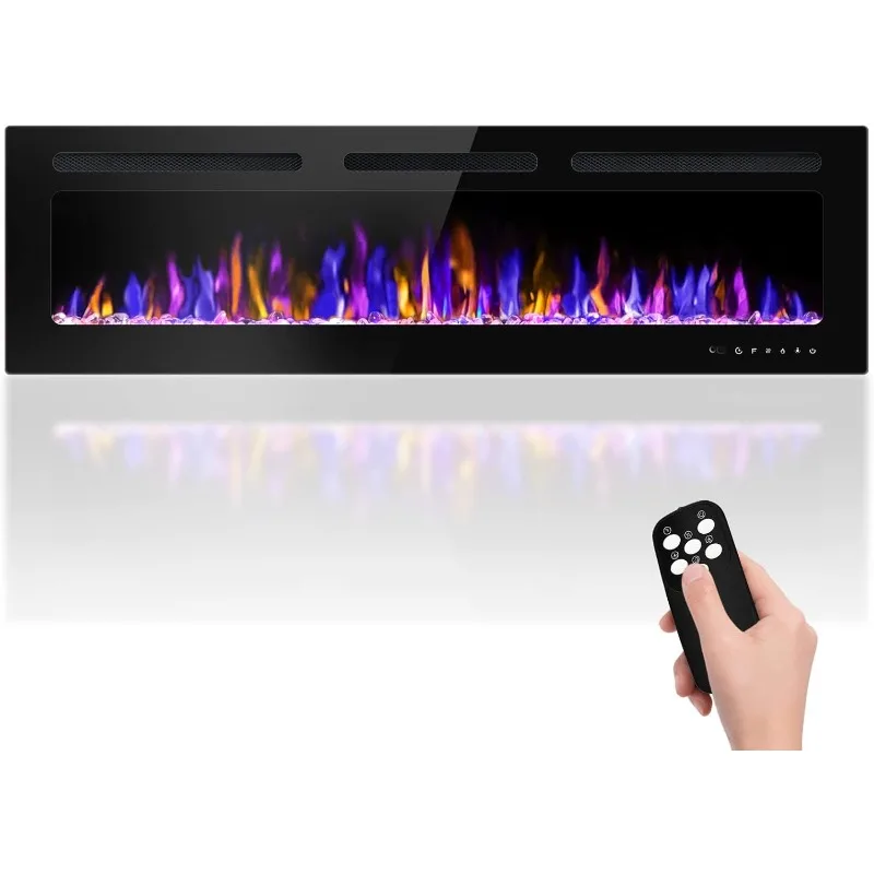 

Electric Fireplace Wall Mounted and Recessed with Remote Control,Ultra-Thin Wall Fireplace Heater W/Timer Adjustable Flame Color