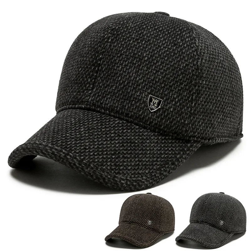 Winter middle-aged and elderly ear protection baseball cap, thick woolen winter hat, dad's warm hat