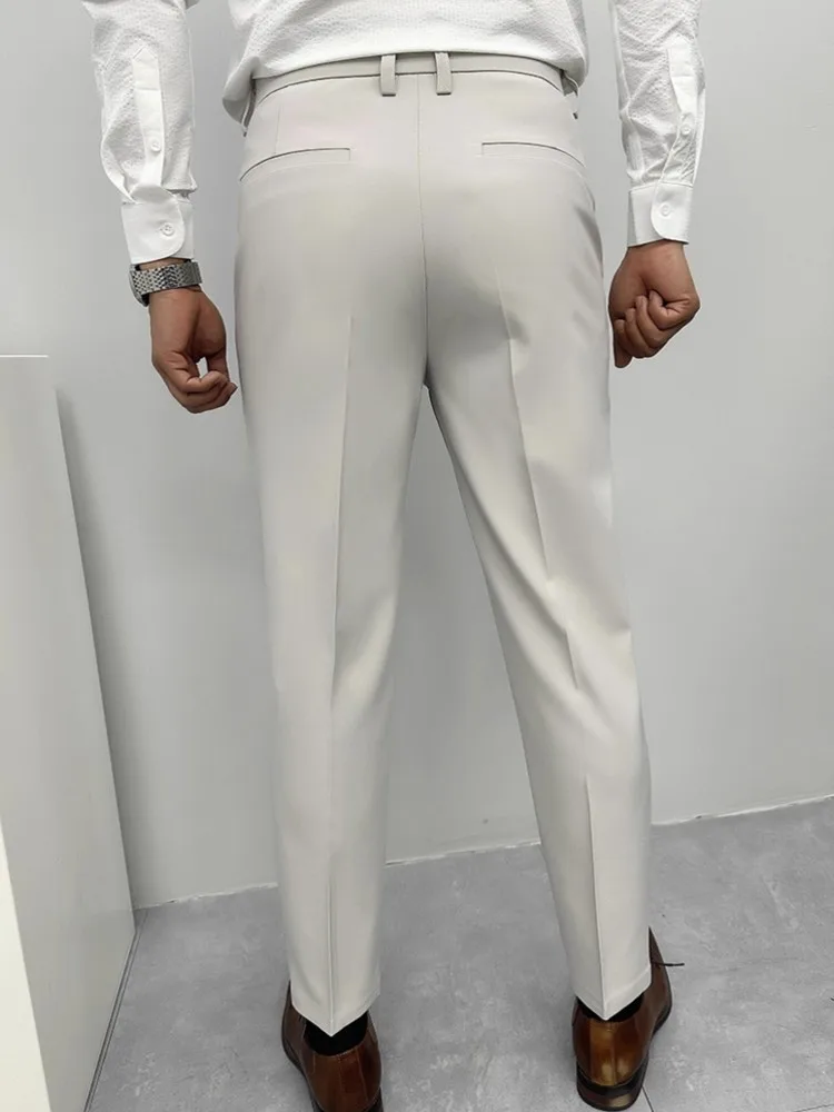 Pantalones de trabajo de negocios para hombre, traje ajustado con cremallera, hasta el tobillo, pantalones formales, pantalones Cargo de moda, colores sólidos, primavera y verano