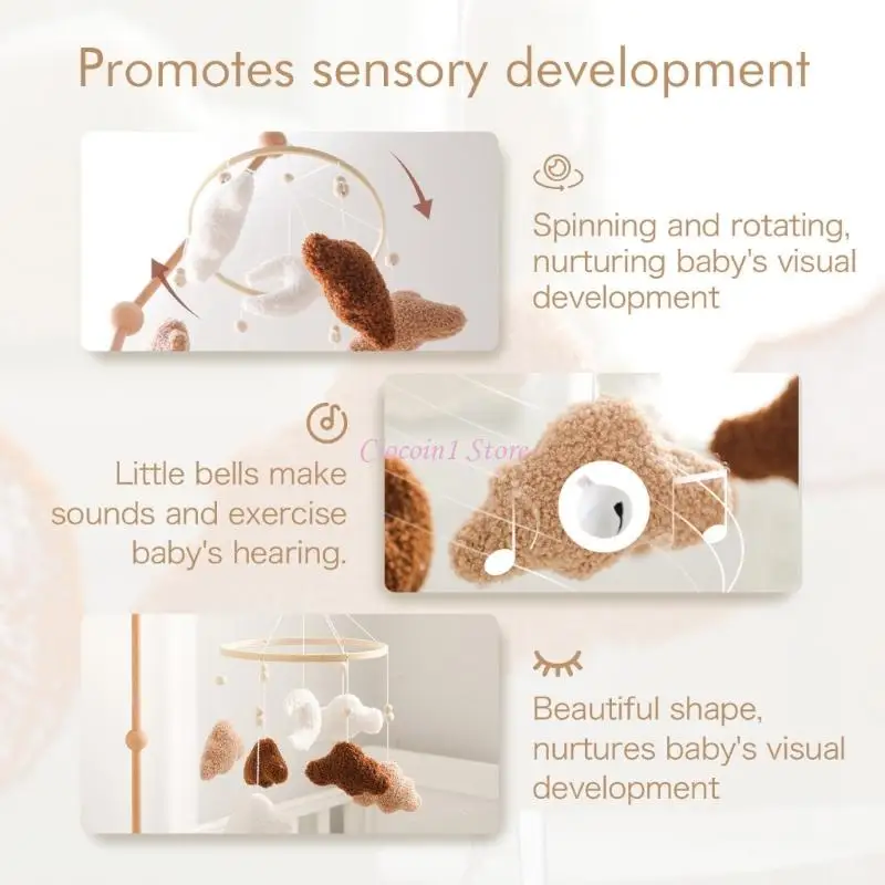 Y1UB Babywieghanger Pluche Maanspeeltje Auditieve Visuele Zintuiglijke Ontwikkeling