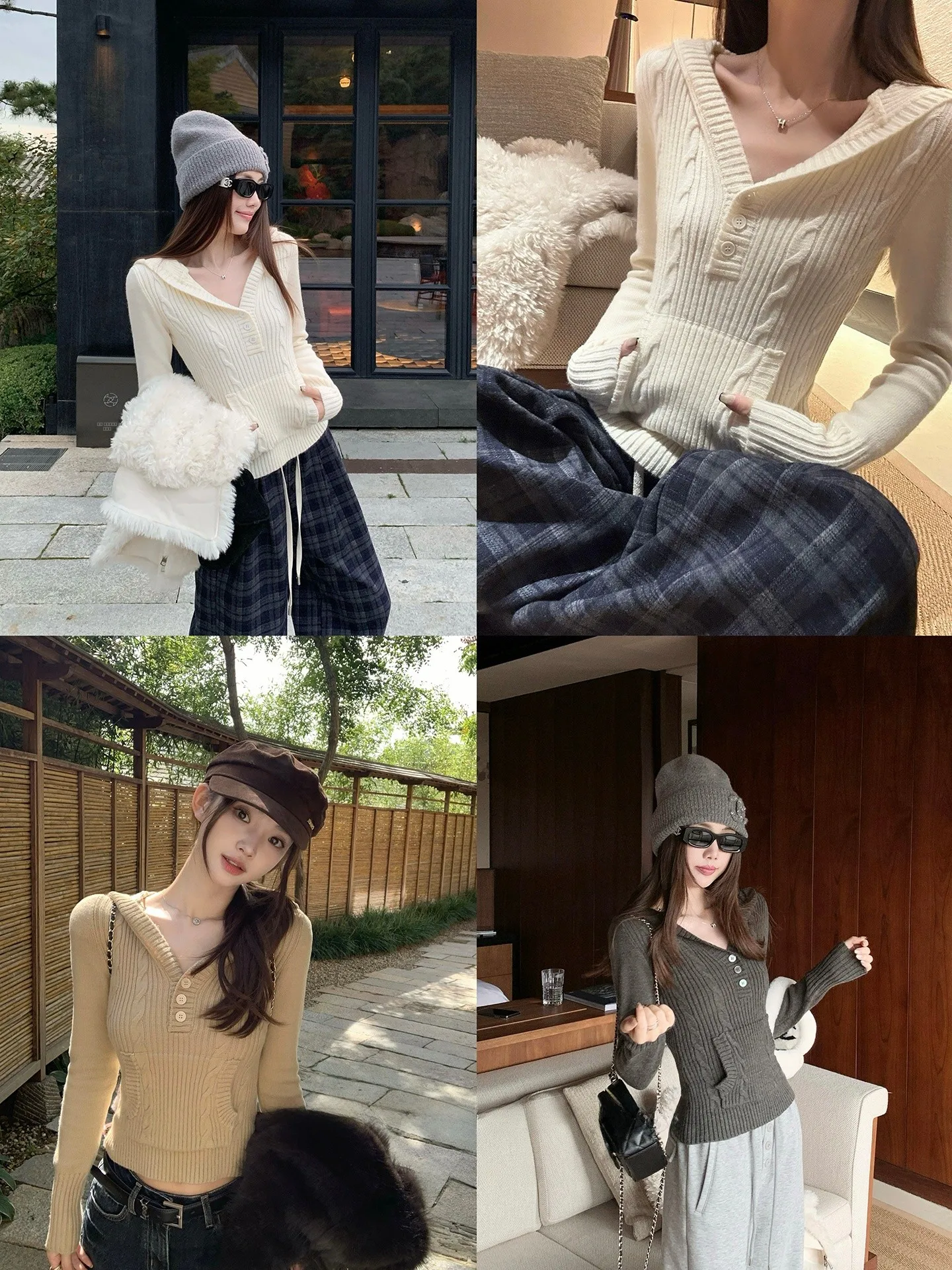 

Bla Beans Humming Moonlight Handwritten Wool Blend V-ne Hoodie Women's Slim Knitted Sweater Commute Sle Autumn Wear