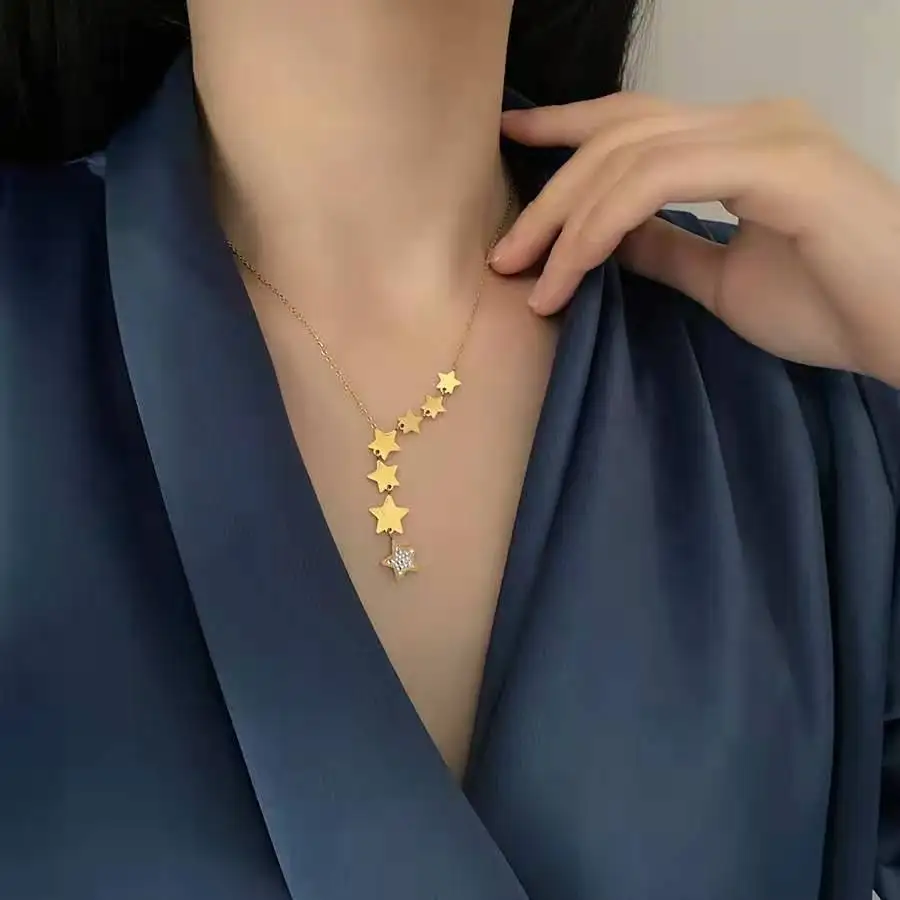 316L Stainless Steel Stars Zircon Necklaces Charms Chain Choker Necklaces 2021 New For Women Fashion Jewelry Collier image 5