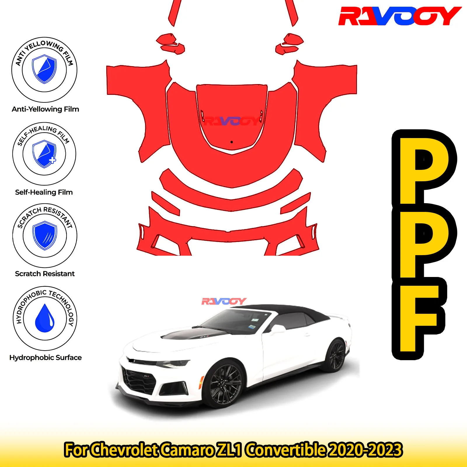 

For Chevrolet Camaro ZL1 Convertible 2020-2023 Glossy Matte Black Precut front PPF Kit Paint Protection Film