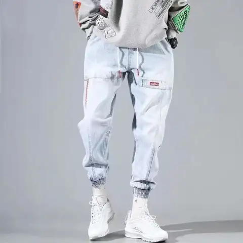 특대 5XL 남성 헐렁한 하렘 헐렁한 청바지 힙합 남자 바지 블랙 블루 카고 진 남자 패션 streetwear 데님 조깅 바지