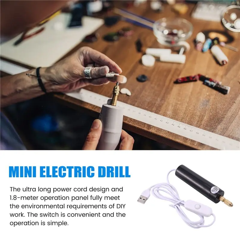 HRBAJ-0.7-1.2Mm Micro-Electric Hand Drill Set For Resin,Electric Mini Drill For Jewelry Making Electrical Pin Vise Kit