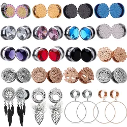 2pcs Steel Screw Ear Gauges Big Round Hollow Double Flesh Ear Expander Stretcher Body Jewelry Crystal CZs Ear Plugs and Tunnels