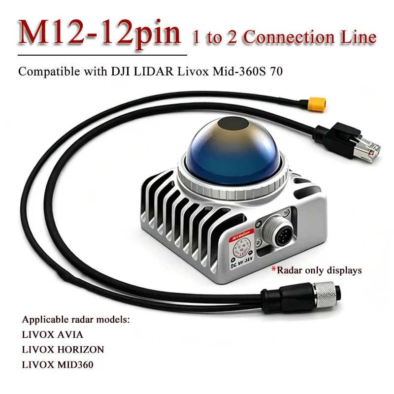 M12 Female A-type Plug To DC RJ45 XT60 Power Cable Compatible with DJI LIDAR Livox Mid-360S 70 M12-12pin 1 to 2 Connection Line