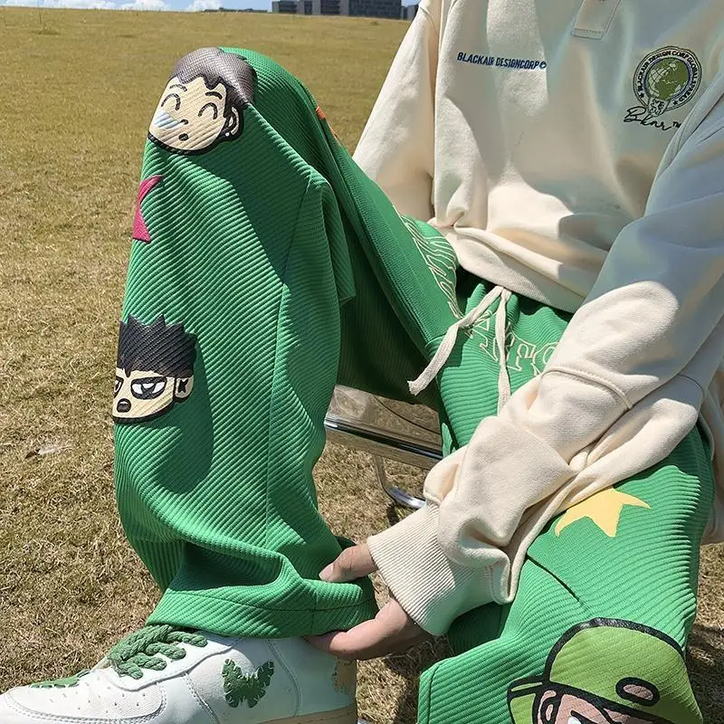 

Autumn Winter plus Size 300 Pou Hong Kong Sle Cosite High Street Men's Casual Pants Trendy Loose Straight Wide Leg Sp...