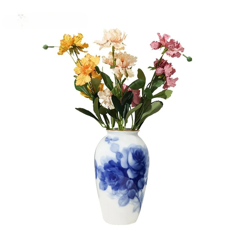 Imported retro vase, traditional household blue rose light luxury ceramic blue and white vase