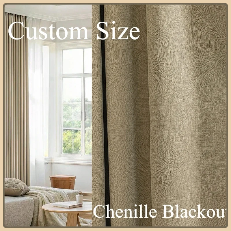 

Beige Chenille Luxury Curtains for Living Room Bedroom Dining Blackout Elegant Embroidered Window Tulledoor Screen Shutter